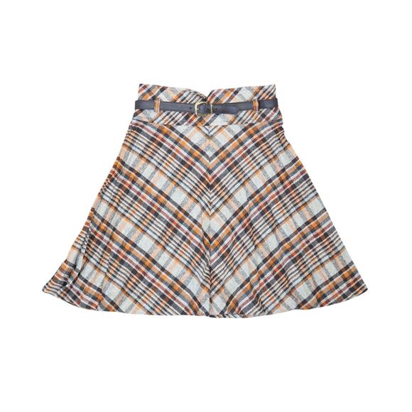 Vintage 60s/70s Tami Brown Tan Orange Plaid Wool Pleated Mini Skirt 25" - Picture 1 of 7